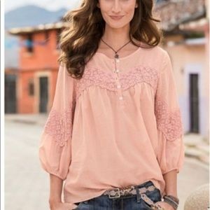 Sundance light peach lace 100% cotton bohemian top